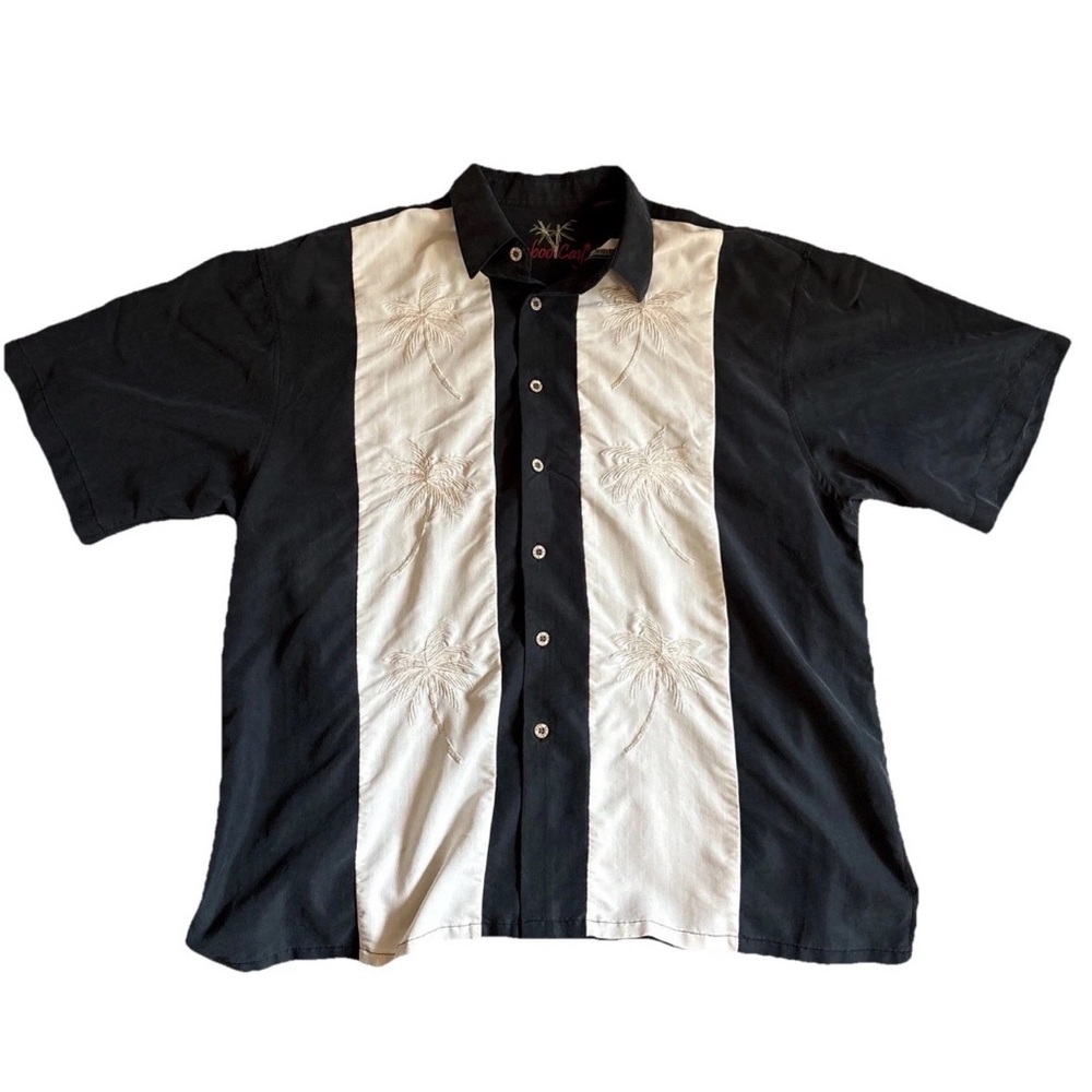 Bamboo Cay Men's Large Black Embroidered Hawaiian Tropical Palm Tree Shirt